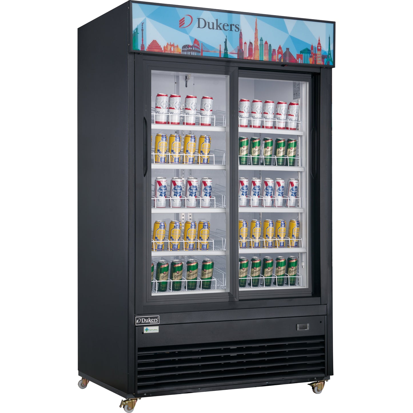 Dukers DSM40SR Glasss Sliding 2-Door Merchandiser Refrigerator