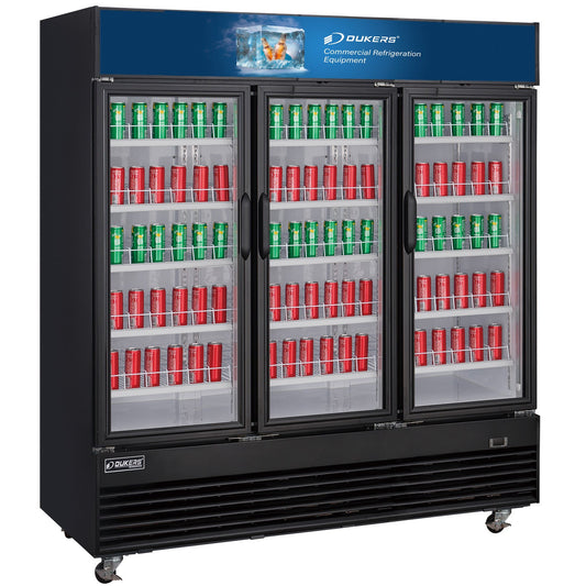 Dukers DSM-69R Glass Swing 3-Door Merchandiser Refrigerator